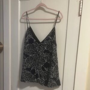 Black Navy White Floral V-Neck Spaghetti Strap Tank Top